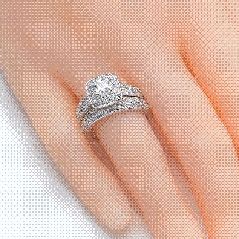 Princess Cut Aaa Cz Halo Setting 925 Sterling Silver Wedding Ring