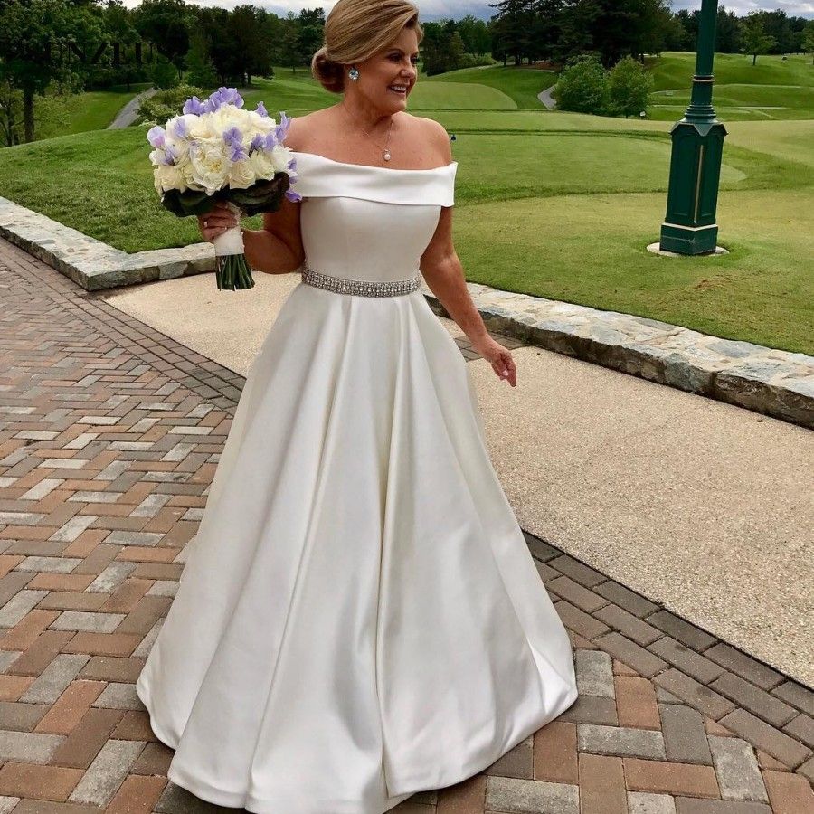 a line boat neck wedding dress