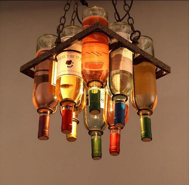Loft Painted Glass Wine Bottle Pendant Light Industrialstyle Loft Painted Glass Wine Bottle Pendant Light Industrialstyle Chandelier Decor Personality Lamp For Bar Restaurant Cafe Ceiling