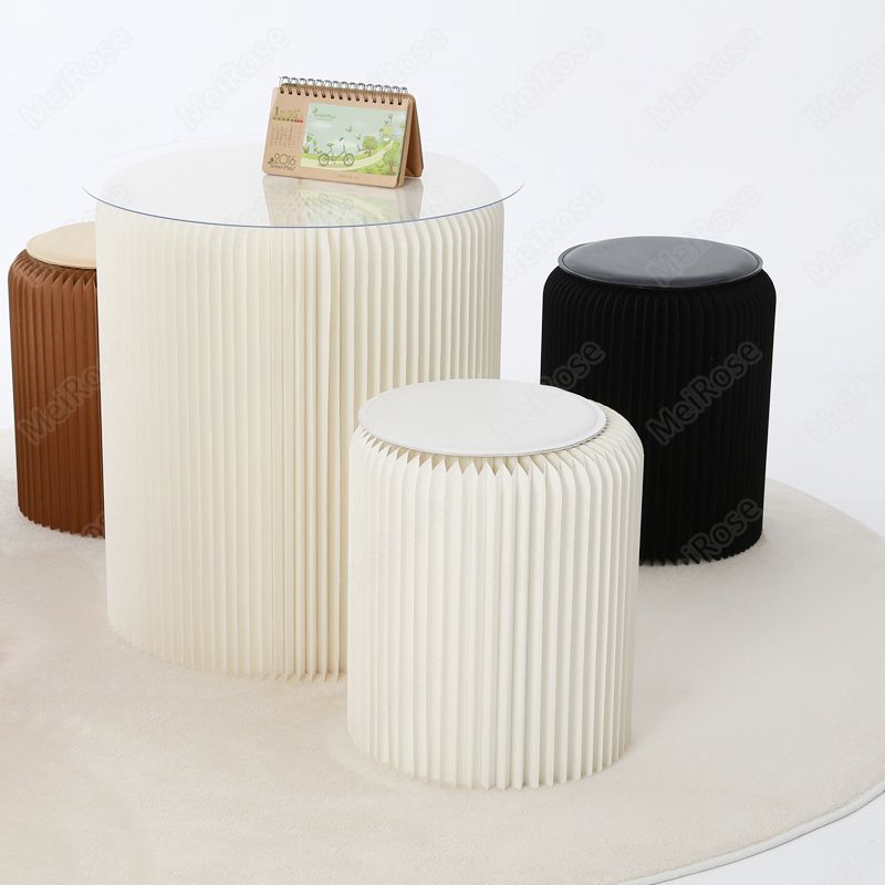 H63xdia56cm Innovative Furniture Pop Small Table Round Indoor Tea Waterproof Accordion Style Kraft Foldable Negotiating