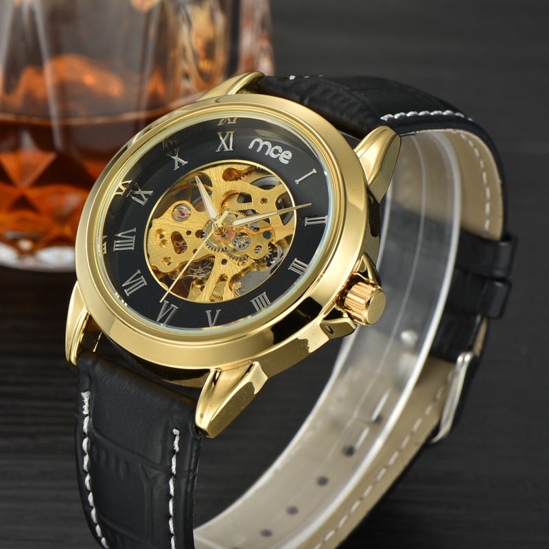 Accurate Automatic Mechanical Watch Leather Belt Wrist Watch Mens
