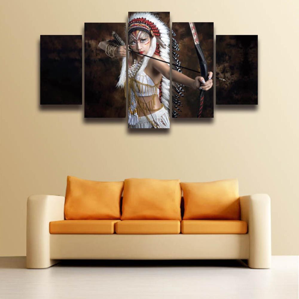 5 Panel Canvas Wall Art Feathered Native American Indian Girl 5 Panel Canvas Wall Art Feathered Native American Indian Girl Painting Hd Prints Modular Picture For Home Decor Living Room Canada 2019 From Anhonester
