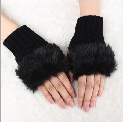 Wol gemengde kunstmatige bont dames vingerloze handschoenen gebreide haak winter handschoenen warmere avondhandschoenen OOA7134