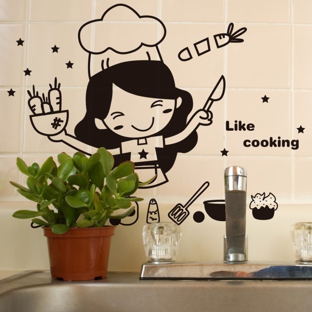 Happy Kitchen Girl Like Cooking Wall Sticker Cute Art Home Happy Kitchen Girl Like Cooking Wall Sticker Cute Art Home Decal Decor Tile Stickers Mural Wallpaper Walls Decals From