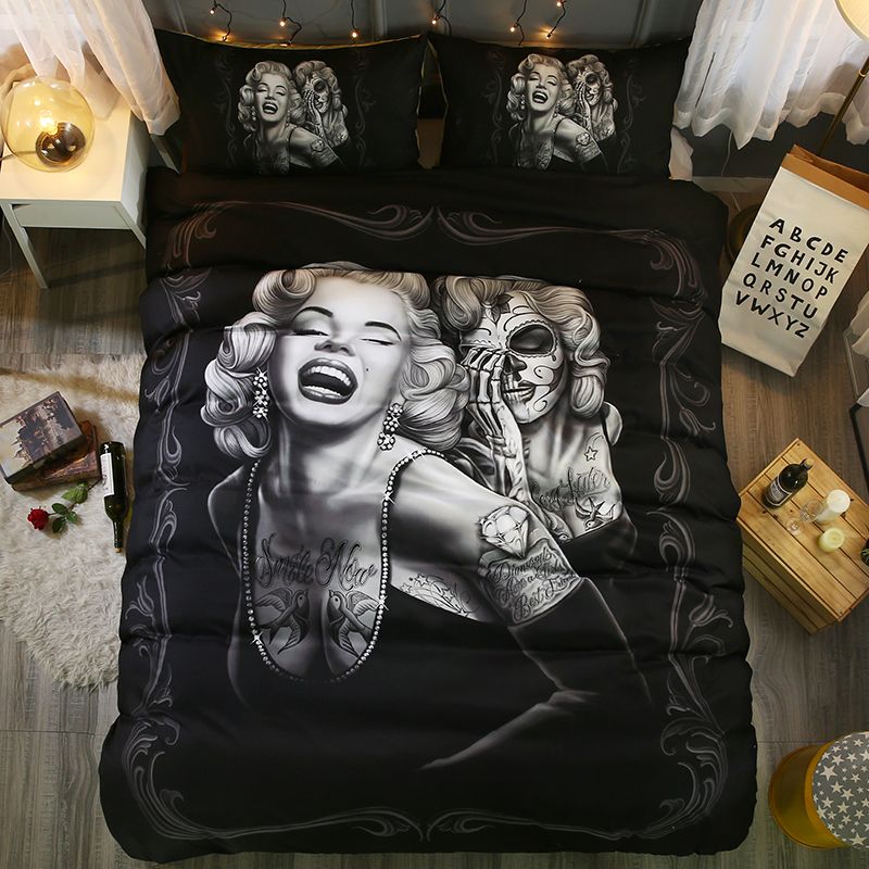 Bedroom Furniture Sexy Marilyn Monroe 3d Skull Print Bedding Set Full Queen King California King Size Duvet Cover 2 Pillowcases Linen Sheets Grey