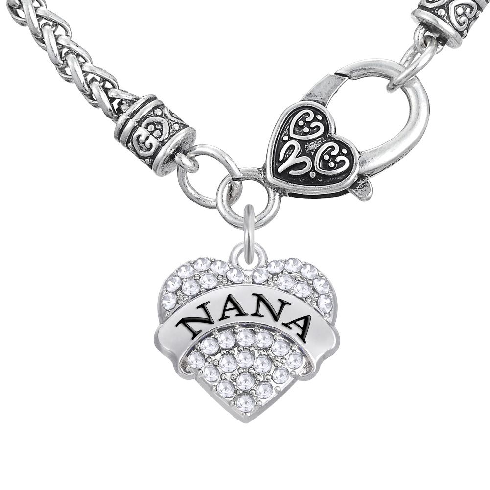 Whole Myshape Engrave Letter Nana Pendant Necklaces Bracelet Whole Myshape Engrave Letter Nana Pendant Necklaces Bracelet Earrings Charms Jewelry Rhodium Crystal Women Silver Chains