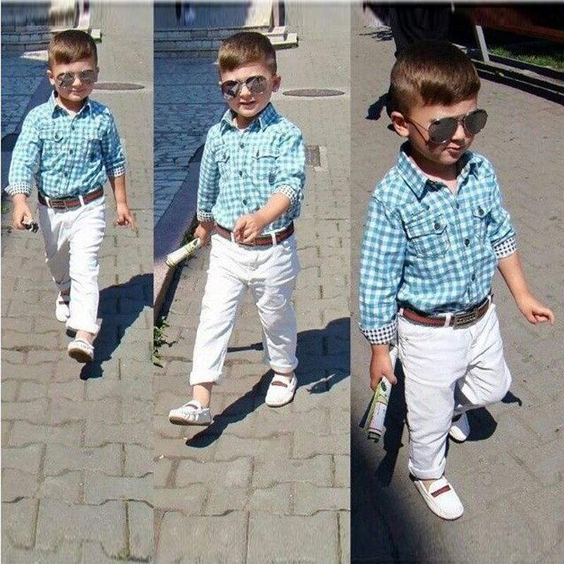 Compra Señor De Los Niños De Ropa Para Niños De Comercio Exterior De La  Manga Larga De La Camisa De Rejilla Pantalones Blancos Que Coincida Con La  Castellana Del Traje De Tres