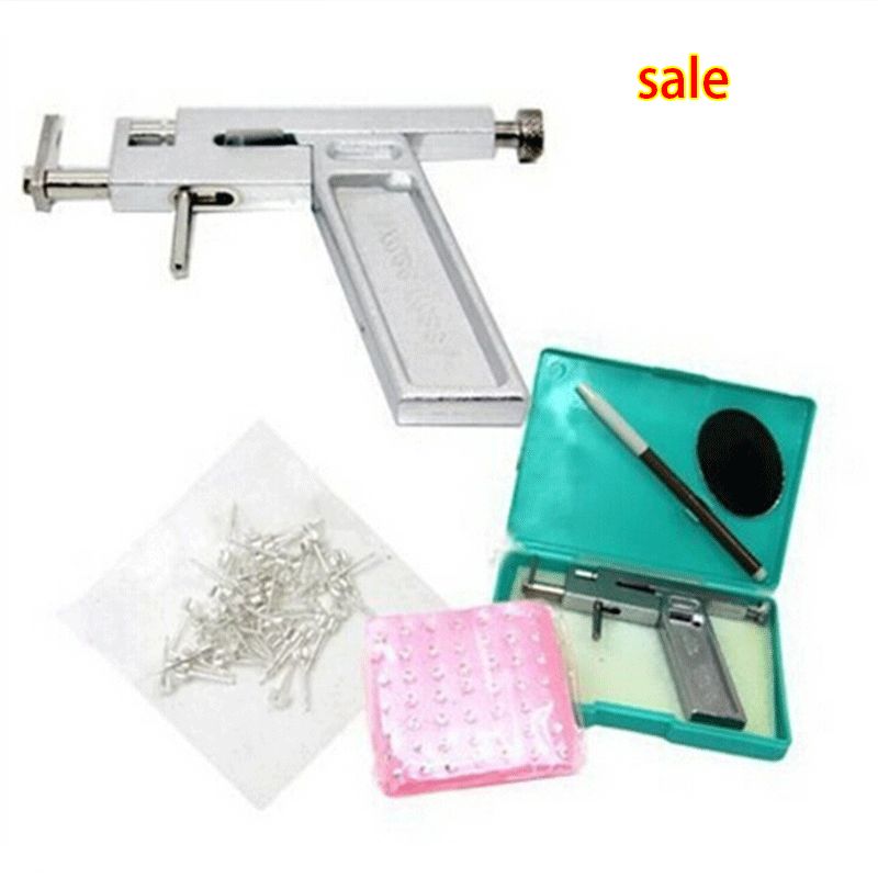 Professional Ear Body Nose Piercing Gun Machine Tool Kit Set + Steel
