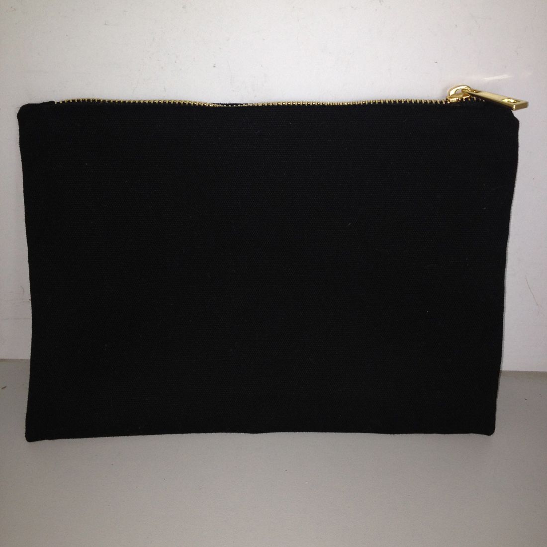 Black Cotton Canvas Makeup Bag with Matching Color Lining 7x10in Gold