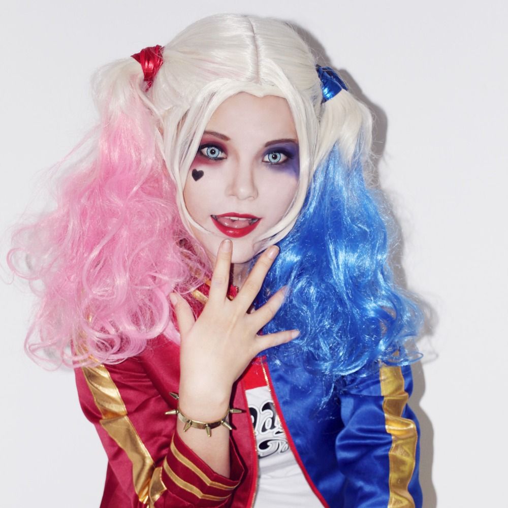 2018 Wholesale Harley Quinn Wig Suicide Squad Cosplay Pink Blue