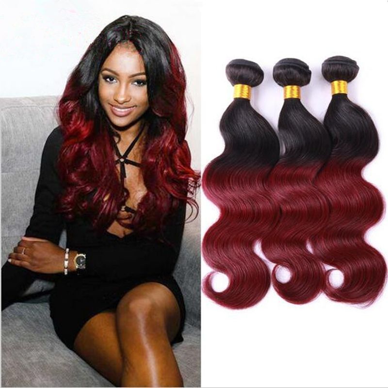 Ombre Hair Weave 8A Two Tone Colored 1B/99J Burgundy Ombre Brazilian