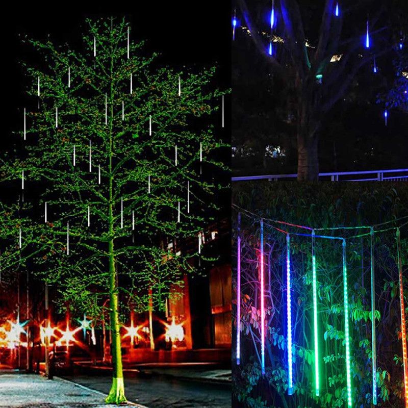 new led meteor shower rain lights drop icicle snow falling raindrop