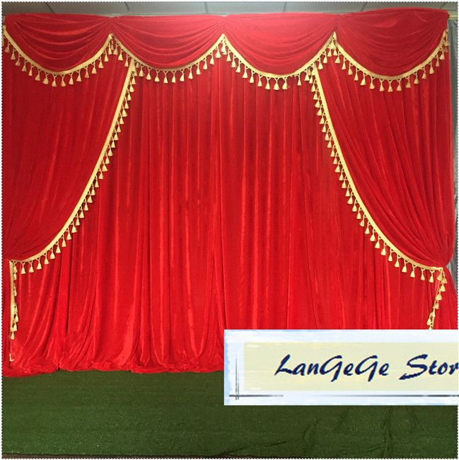 2020 Red Velvet Banquet Backdrops With Swags And Tassel Trim Gold Velvet Curtains For Party 10ft 10ft From Langegestory 125 63 Dhgate Com