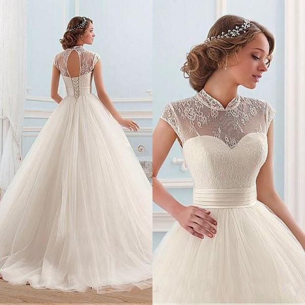 Lace High Collar Wedding Dress