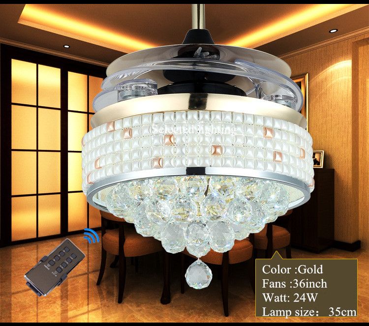 2018 Modern Ceiling Fan Crystal Light With Drum 220v 110v Remote 2018 Modern Ceiling Fan Crystal Light With Drum 220v 110v Remote Control Invisible Fans Lamp Mosaic Shade From Selectedlighting