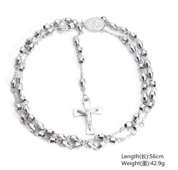 Charming Unisex Jewelry Brand New 316L Stainless Steel Crucifix Rosary CROSS Necklace Chain Necklace Silver Tone 6mm 28'''