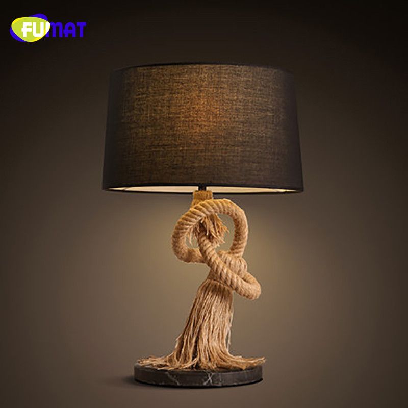 Fumat American Country Retro Table Lamp Creative Hotel Living Room Rope Desk Lamps Study Bedroom Bedside