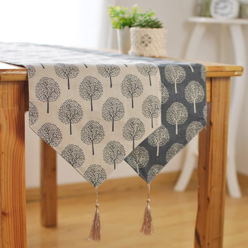 Bz379 New Modern Style Linen Cotton Table Runner Irregular Bz379 New Modern Style Linen Cotton Table Runner Irregular Decoration Plant Printed Cloth Runners With Tassel Scarf Scarves From