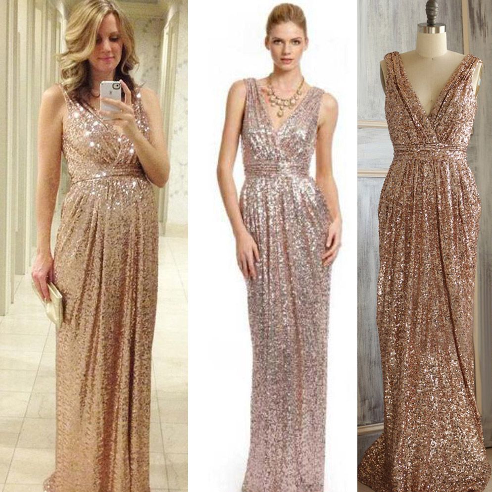 2016 rose gold bridesmaid dress long gold