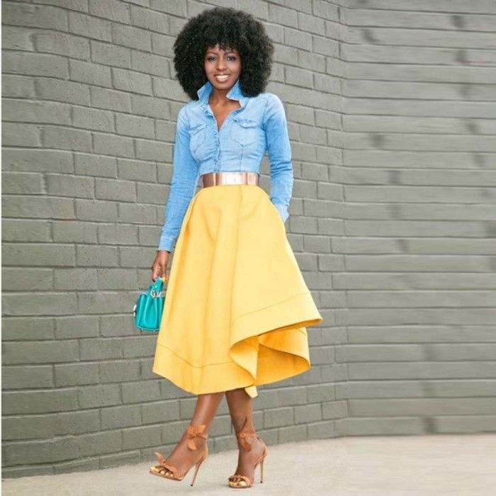 yellow silk skirt outfit