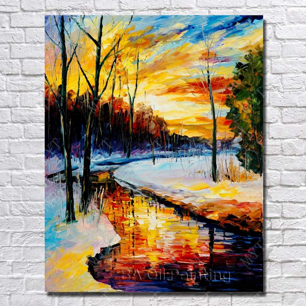 2018 Large Canvas Paintings Winter River Landscape Art Hand 2018 Large Canvas Paintings Winter River Landscape Art Hand