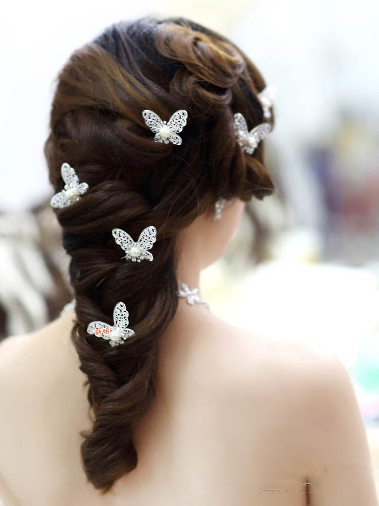 Shinning Butterfly Hair Clips Rhinestone Pearl Hair Accessories