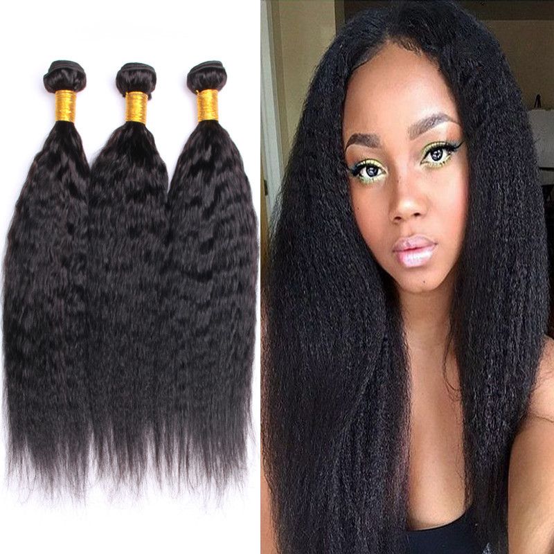 8a Cheap Peruvian Hair Kinky Straight Weave 3 Bundles Coarse Yaki