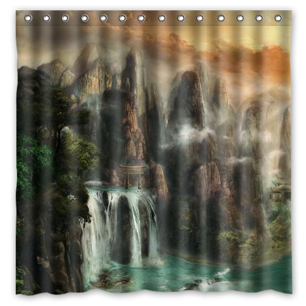 2018 Cliffs Waterfalls Mist Nature Design Shower Curtain Size 180 X 2018 Cliffs Waterfalls Mist Nature Design Shower Curtain Size 180 X Cm Custom Waterproof Polyester Fabric Bath Curtains From Littemanthree