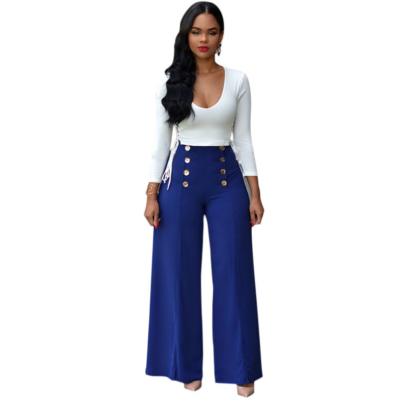 2019 White Off The Shoulder Long Sleeve Sexy Lacing +Blue Loose Wide ...