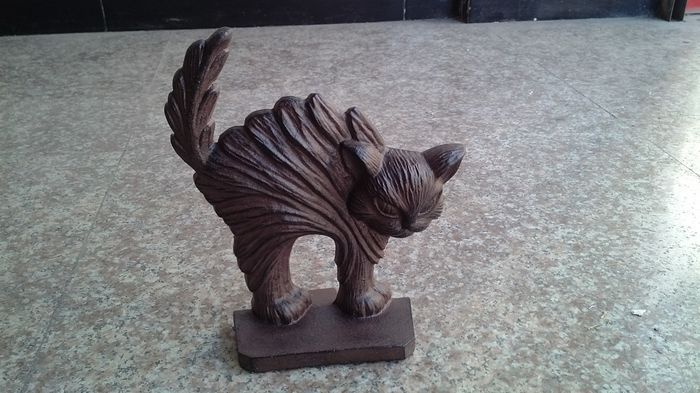 Rustic Brown Vivid Cast Iron Cat Door Stop Rural Antique Wrought