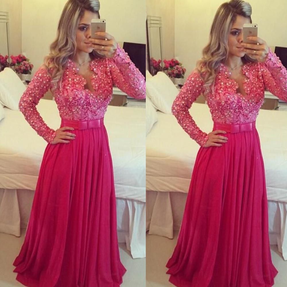 long sleeve fuchsia dress