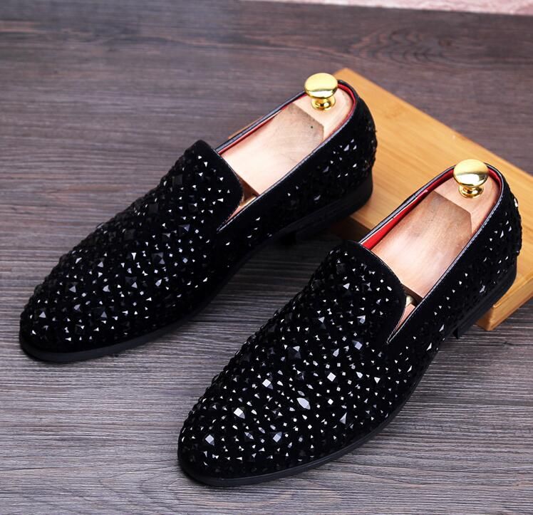 Diamonds Party Shoes Men White Studded Loafers Genuine Leather Dress ...