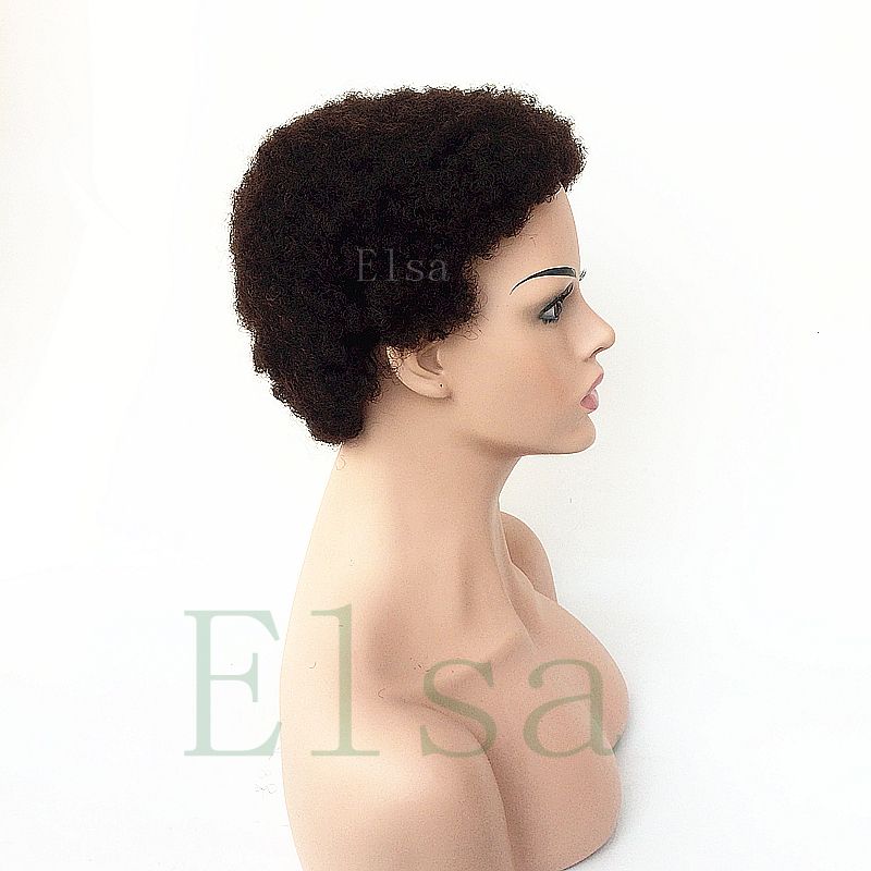 Brezilyalı İnsan Hairwig Kısa Afro Kinky Kıvırcık Pixie Kesim Curl Peruk Kısa Dalgalı HuniSeair Makinesi Yoğunluğu Yok Siyah Kadınlar için Dantel Peruk
