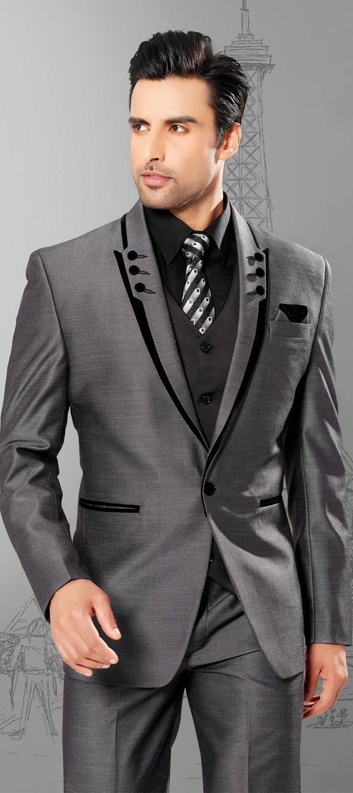 Mens Suits Slim Fit Peaked Lapel Grey Wedding Tuxedos For