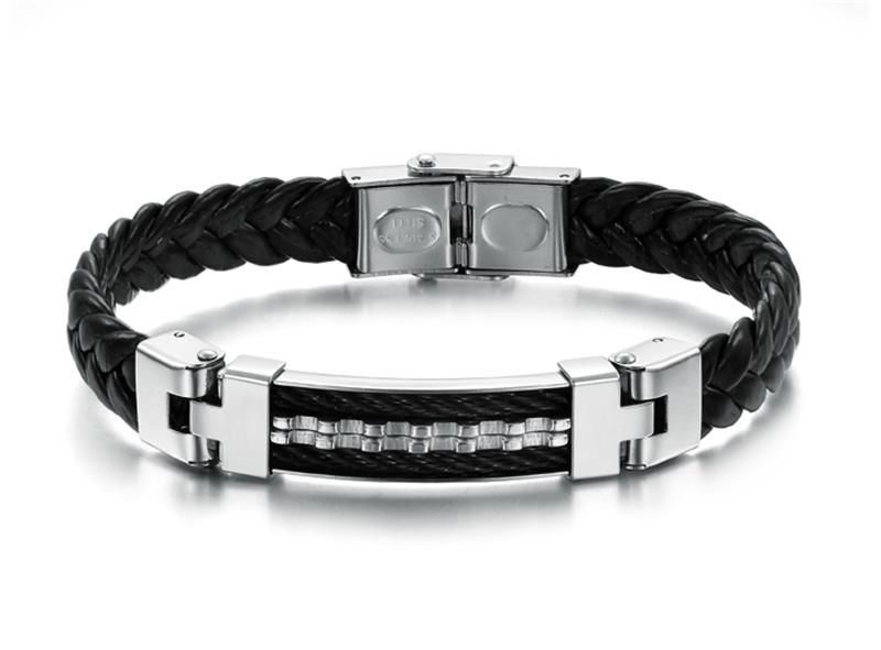 wholesale leather strips for bracelets 2020 Wholesale Titanium Braided Bracelets JEWELRY Handmade PU Leather Bracelet Silver ID ...