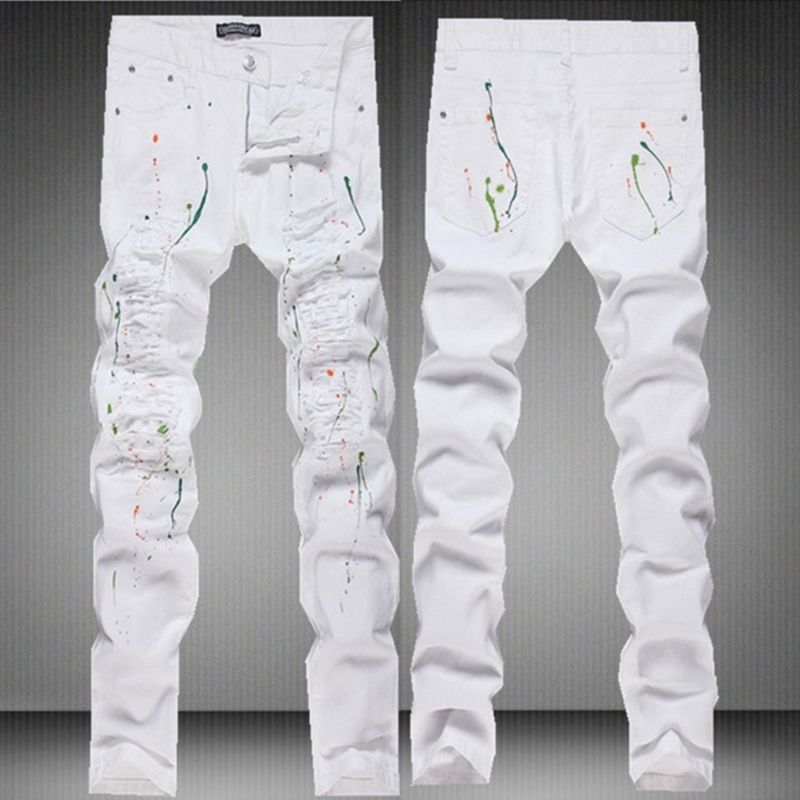 Acquistare New Fashion Uomo Gettato Vernice Jeans Bianchi Uomo Pantaloni  Slim Piedi Pantaloni Elasticizzati Jeans Skinny Economico | Consegna Veloce  E Qualità | DHgate Italy