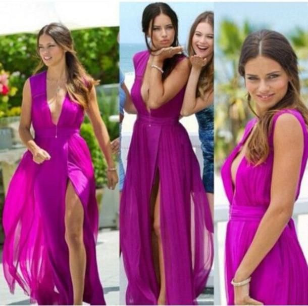 Summer Beach Wedding Guest Party Gowns 2016 Deep V Neck Front Split