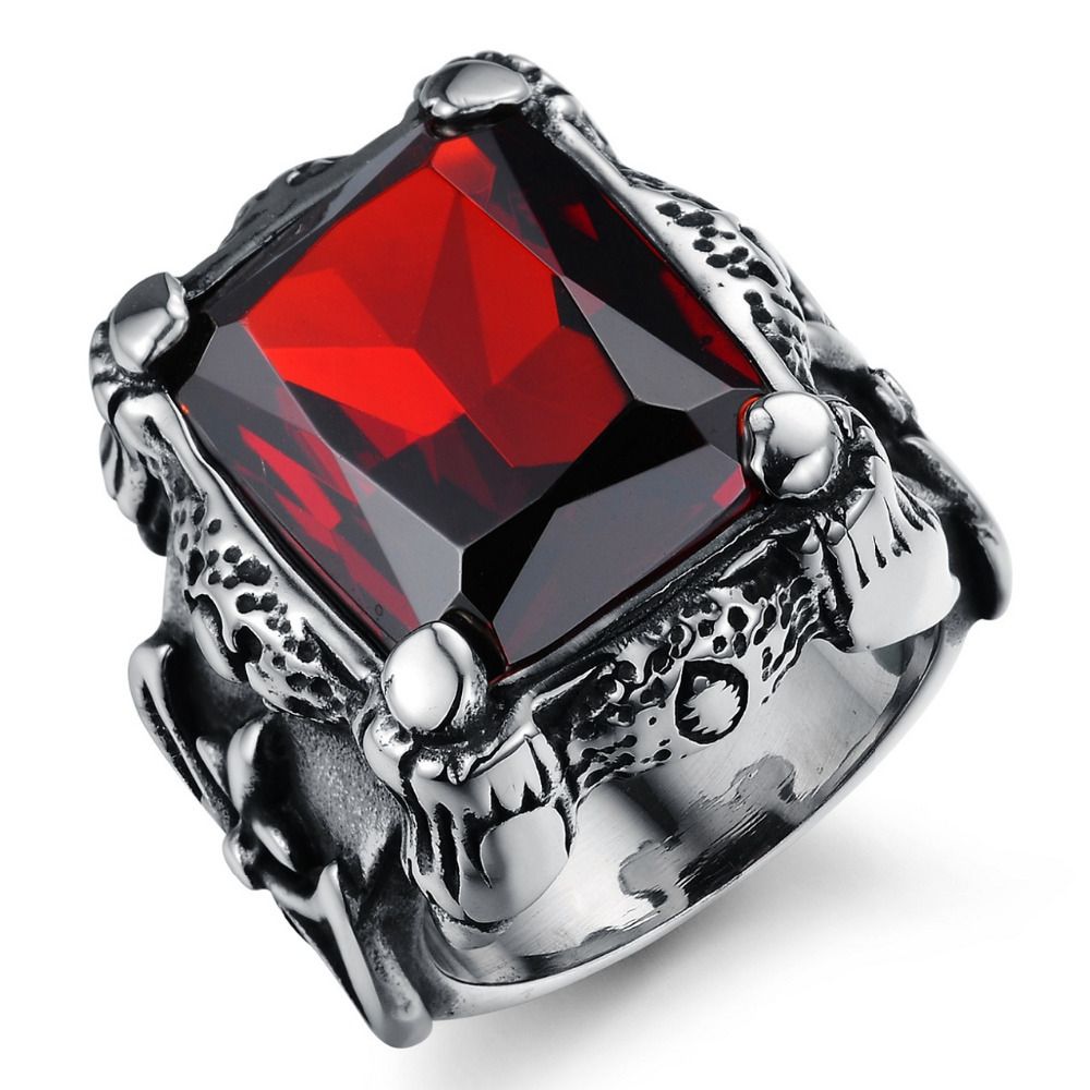 Punk Real Stainless Steel Ruby Ring Men'S 13KT Big Red