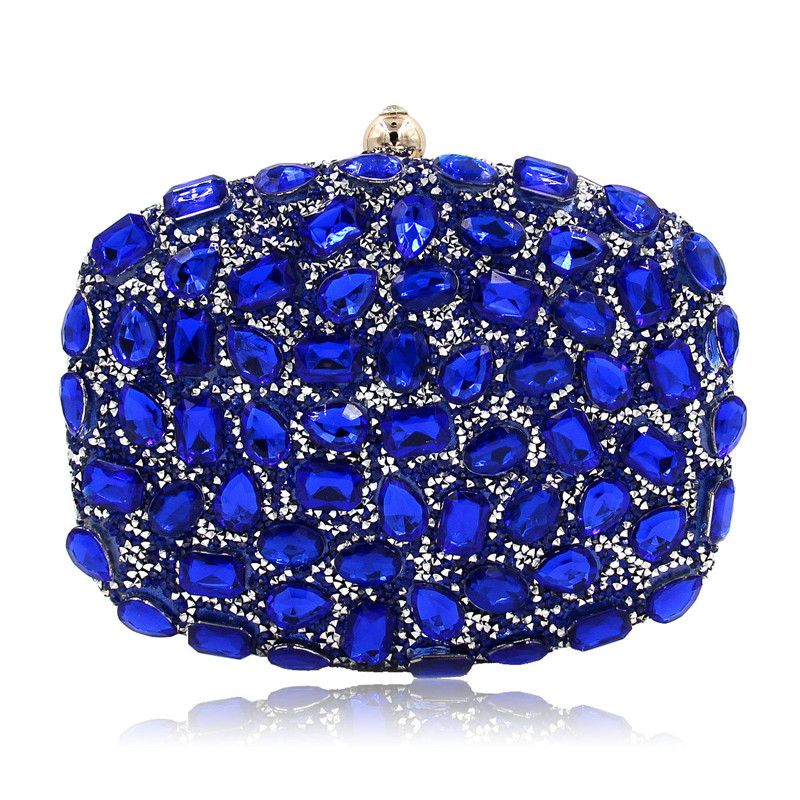 Royal Blue Crystal Clutch Bag Luxury Diamond Clutch Turquoise Evening Bag Oval Shape Wedding Sac ...
