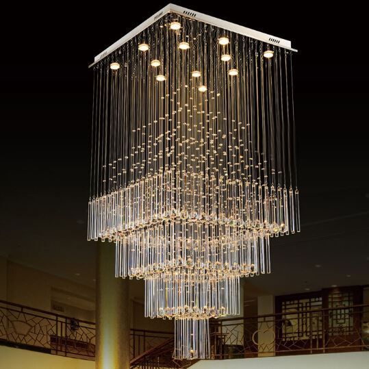 Modern K9 Crystal Chandelier Square Led Pendant Light Luxurious Modern K9 Crystal Chandelier Square Led Pendant Light Luxurious Fashion Stairs Lamp Living Room Lighting Farmhouse