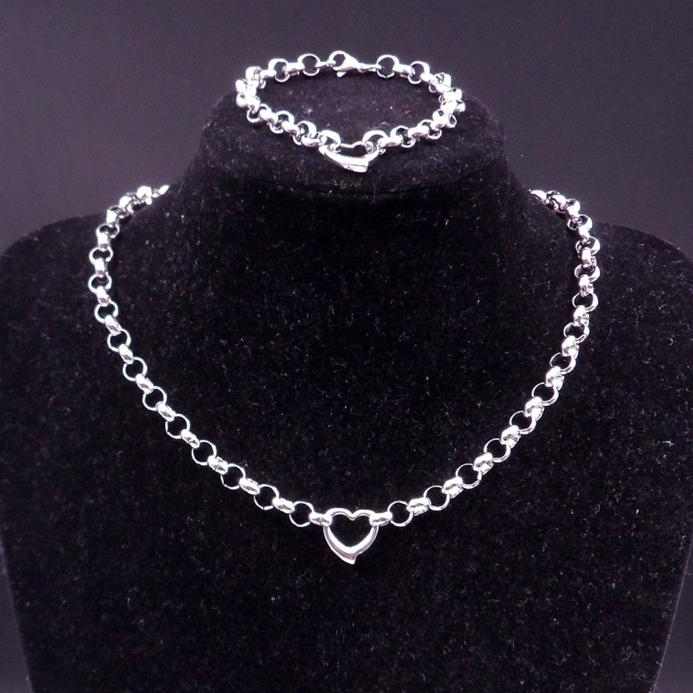 Nouveau charme pour femmes en acier inoxydable Collier coeur en acier inoxydable Bracelet chaîne ronde