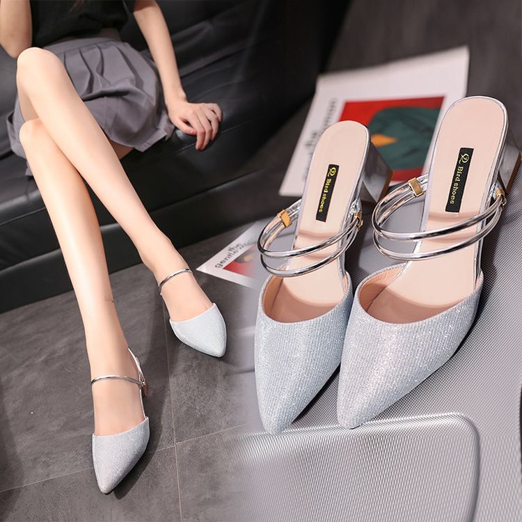 kitten heel silver pumps