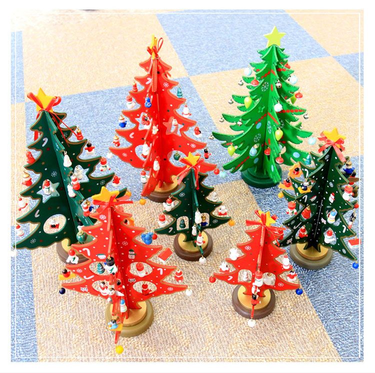 DIY Wooden Christmas Tree Miniature Ornaments Wooden Tabletop Christmas