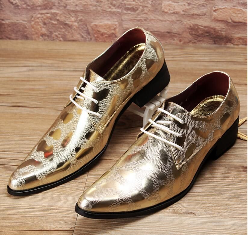 New Gold Color Oxford Shoes For Men Wedding Dress Shoes Male Cloth ...
