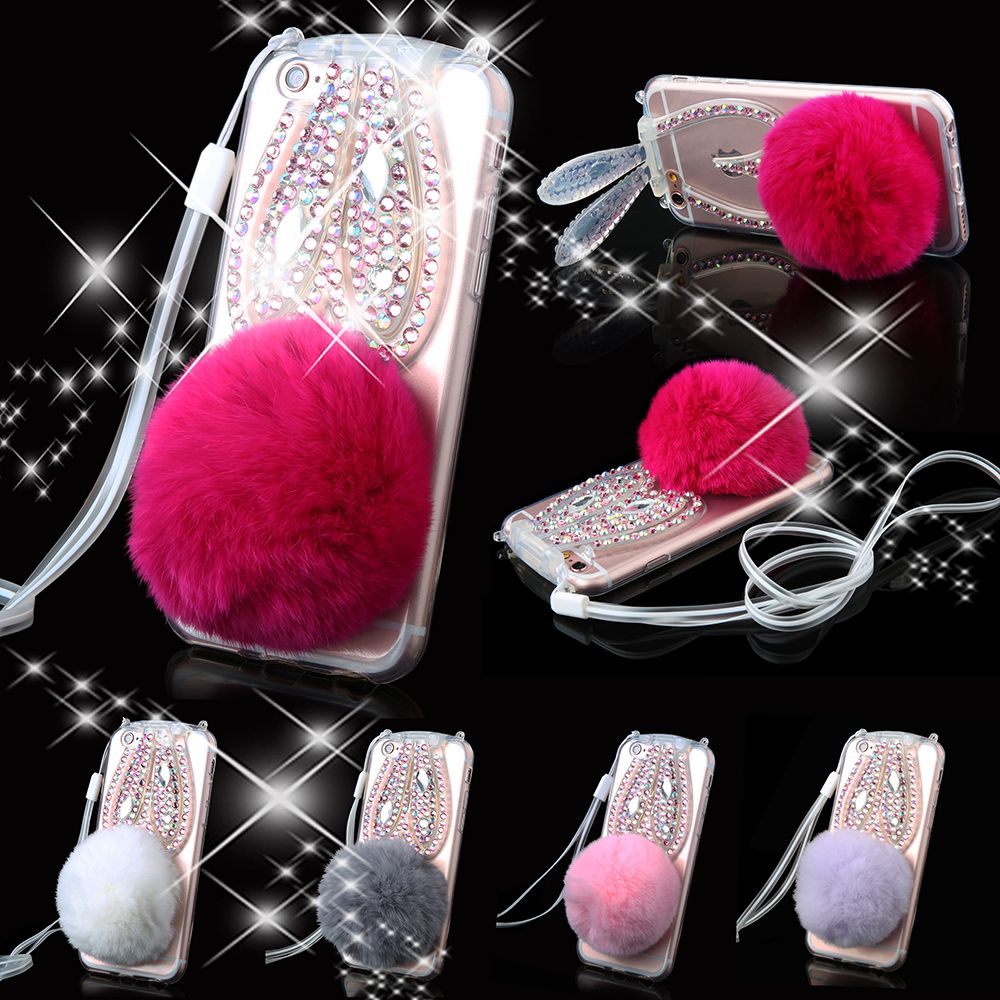 Luxury Bling Crystal Tassel Soft Rabbit Fur Ball Diamond