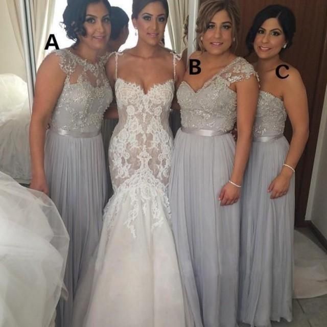 long gray chiffon bridesmaid dresses