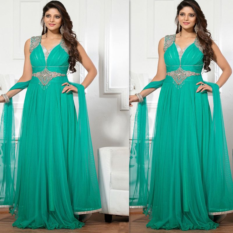 Indian Prom Dresses 2016 Turquoise Green Plus Size Evening Gowns Long ...