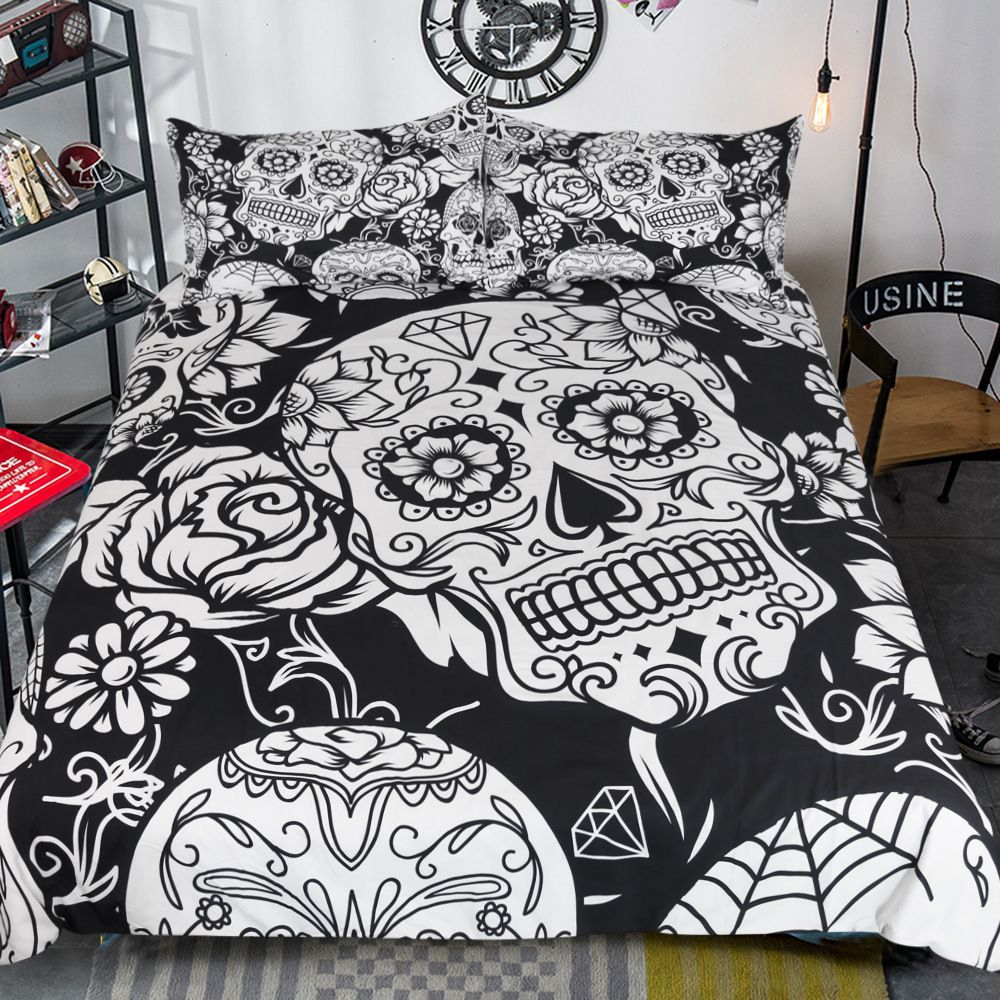 3d Black White Skull Bedding Sets Plaid Duvet Covers For King Size 3d Black White Skull Bedding Sets Plaid Duvet Covers For King Size Bed Europe Style Sugar Pink Flower Cover Home Textiles