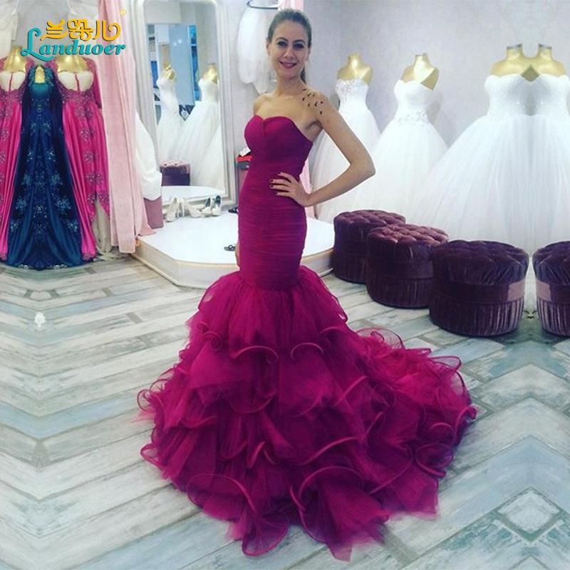 Sexy Fuchsia Mermaid Prom  Dresses  2019 Strapless Backless 