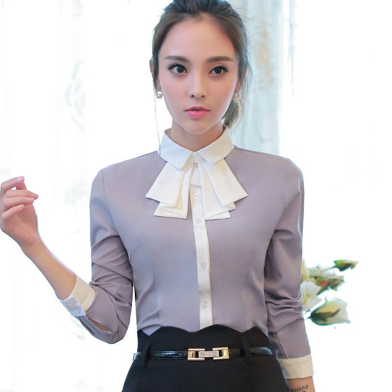 Compra 2017 Nuevas Mujeres Elegantes Camisa De Moda Collar Formal De Gasa De  Manga Larga De La Blusa De La Oficina De Las Señoras Más El Tamaño Del  Desgaste Del Trabajo Tops